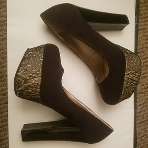 COPY - Shoes, black, gold, platforms, womens, 8.5